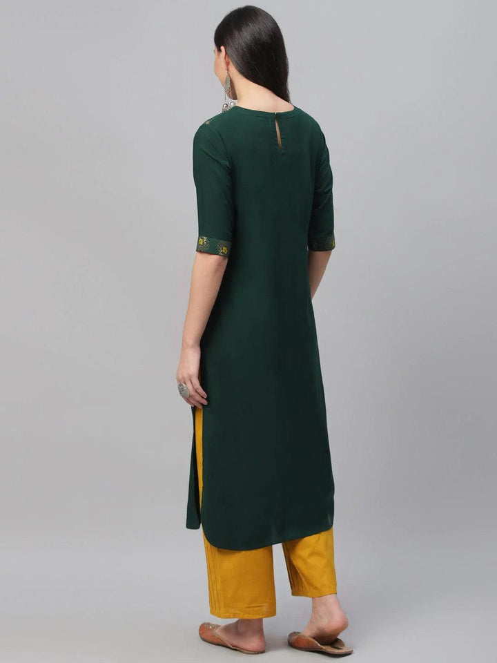 Green Printed Rayon Kurta - ShopLibas