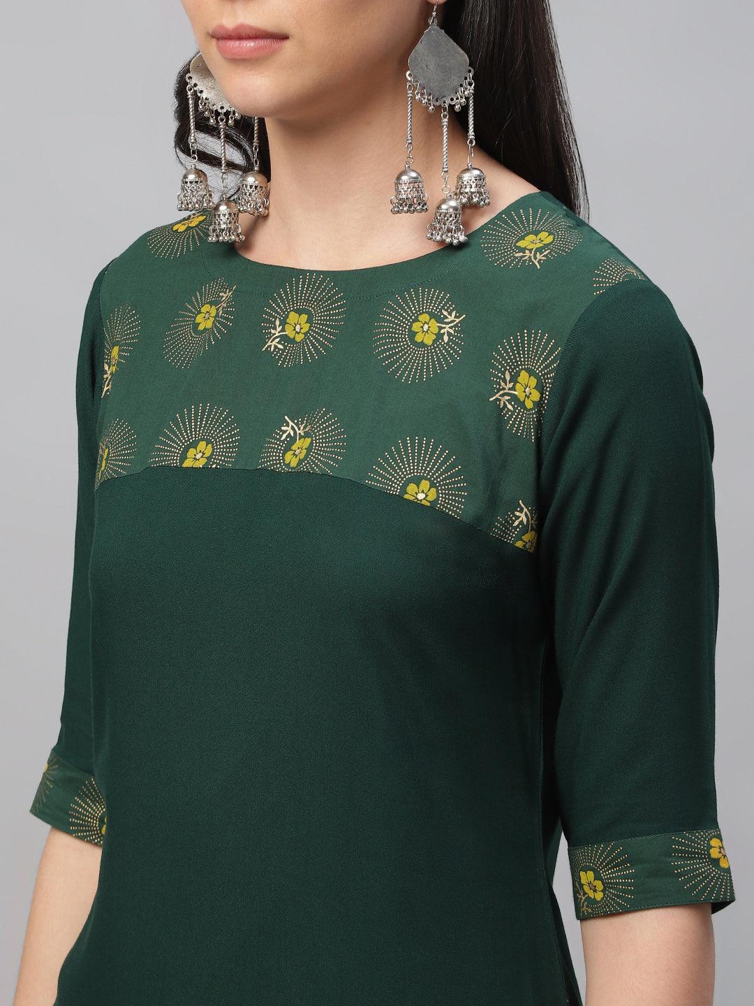 Green Printed Rayon Kurta