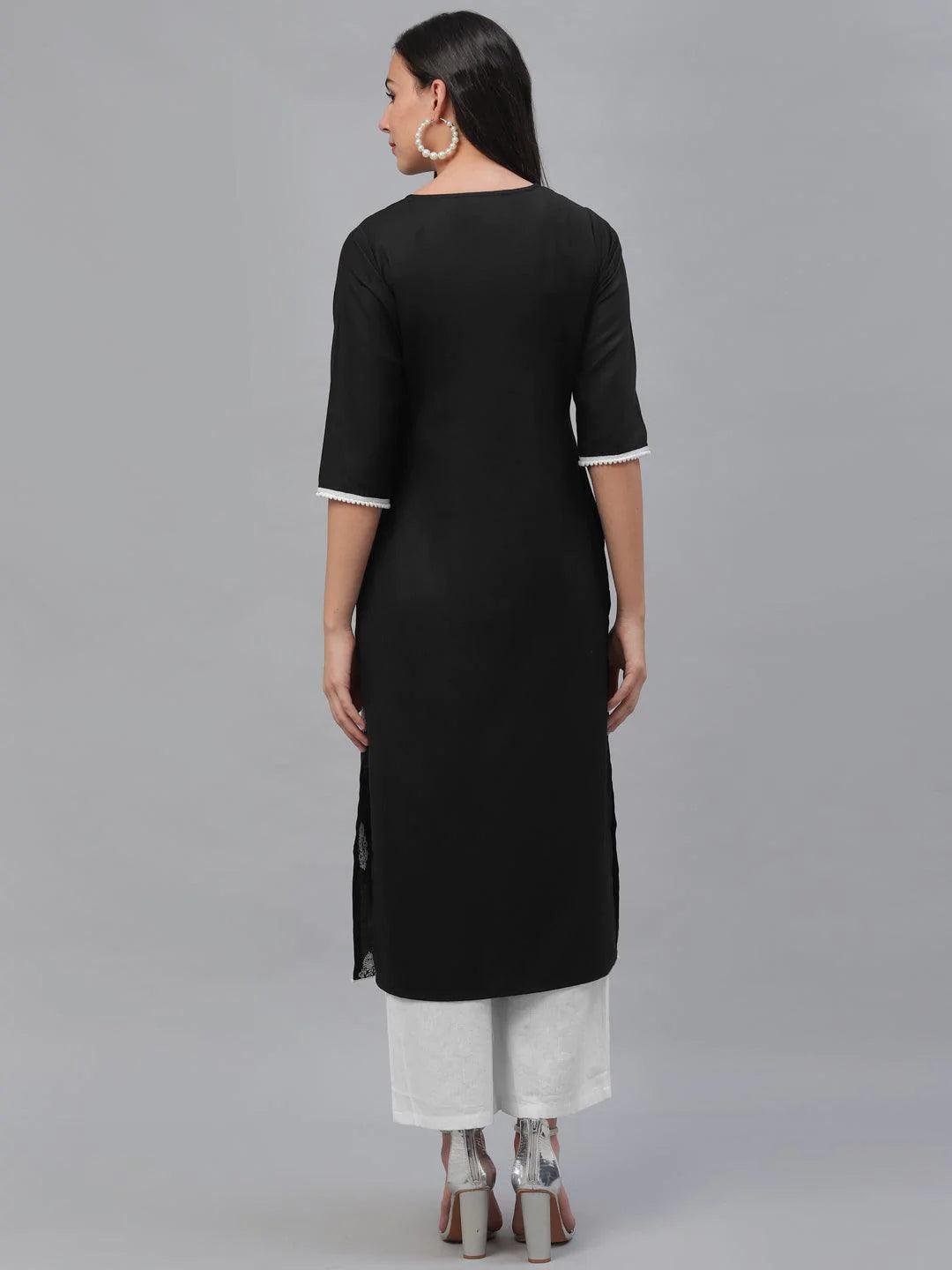 Black Embroidered Cotton Kurta