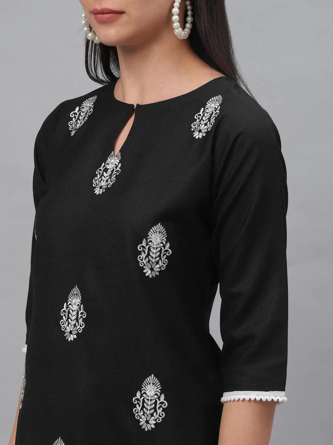 Black Embroidered Cotton Kurta