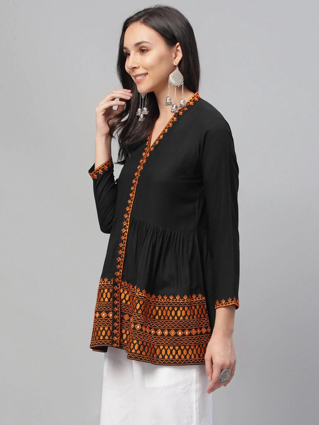 Black Embroidered Rayon Kurti