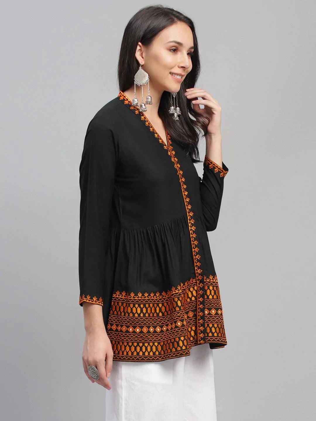 Black Embroidered Rayon Kurti