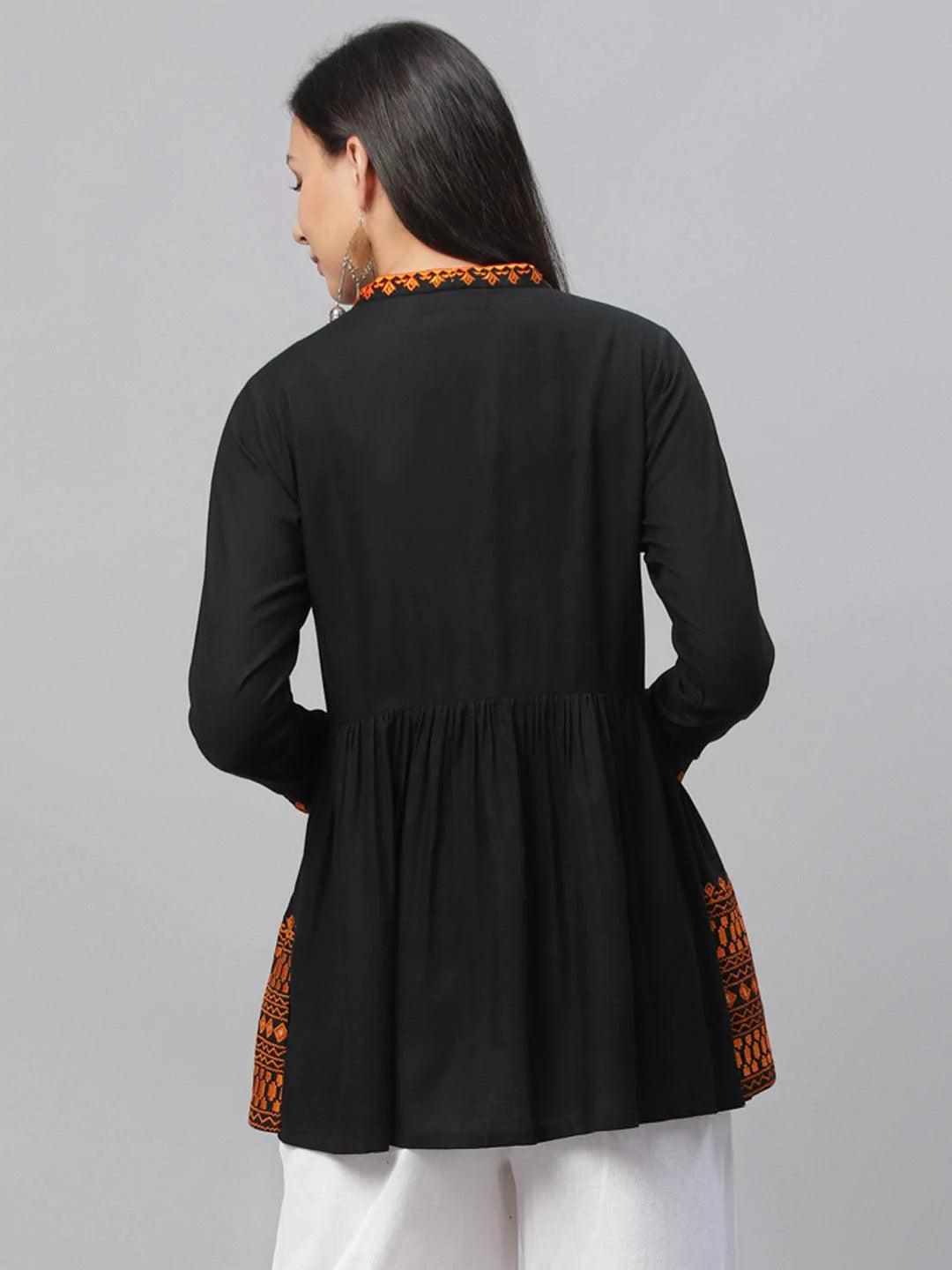 Black Embroidered Rayon Kurti