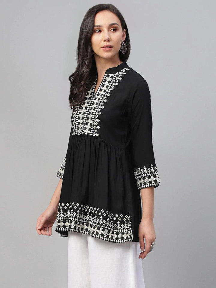 Black Embroidered Rayon Kurti - ShopLibas