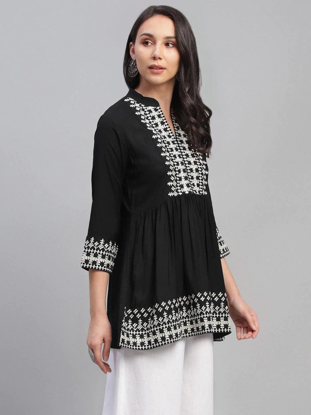 Black Embroidered Rayon Kurti