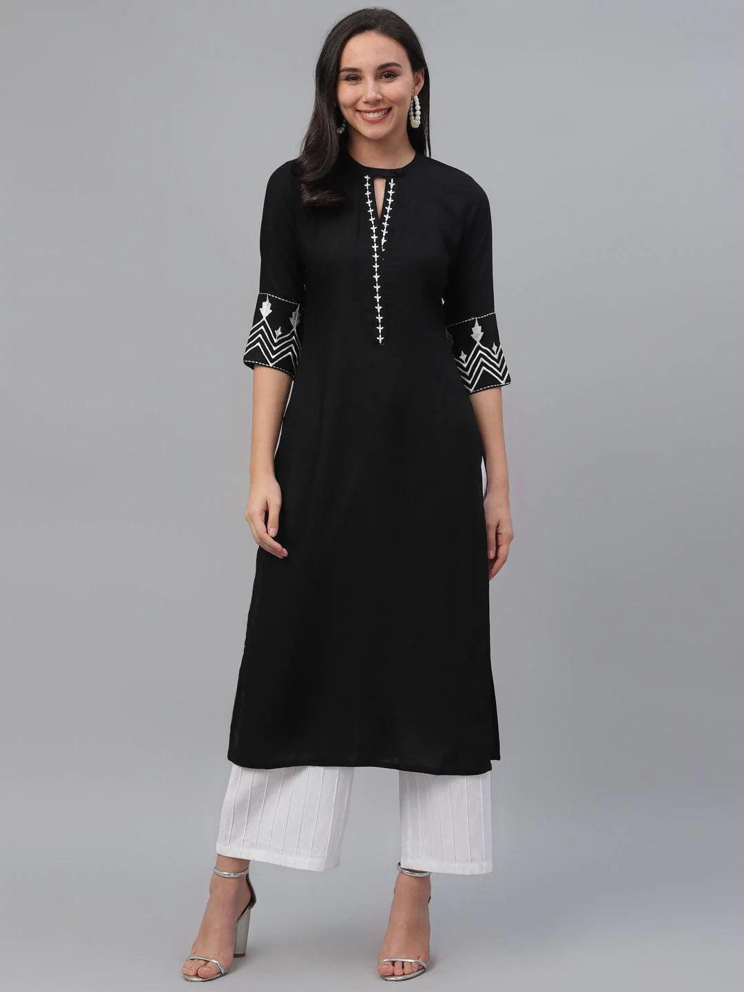 Black Solid Rayon Kurta