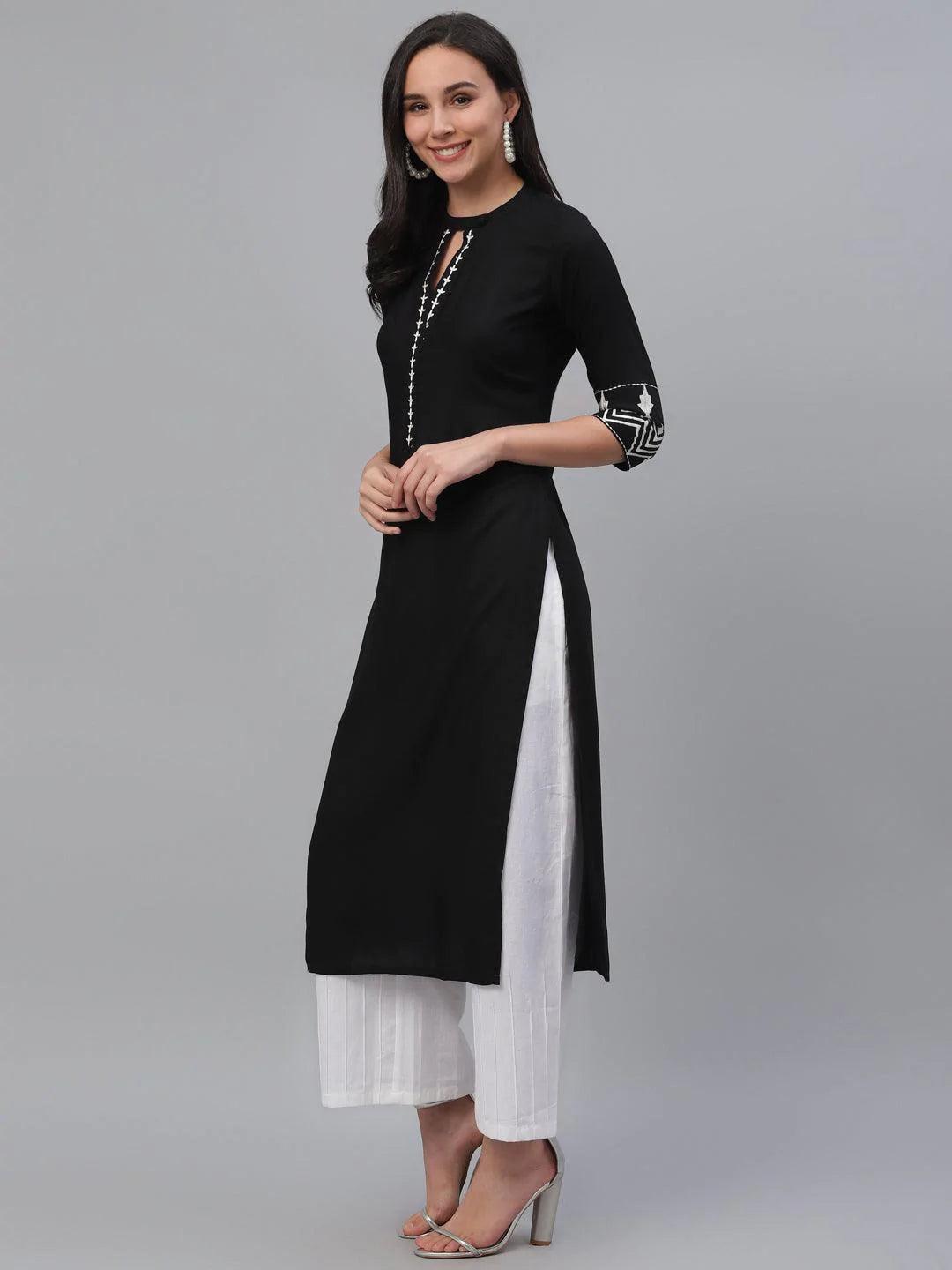 Black Solid Rayon Kurta