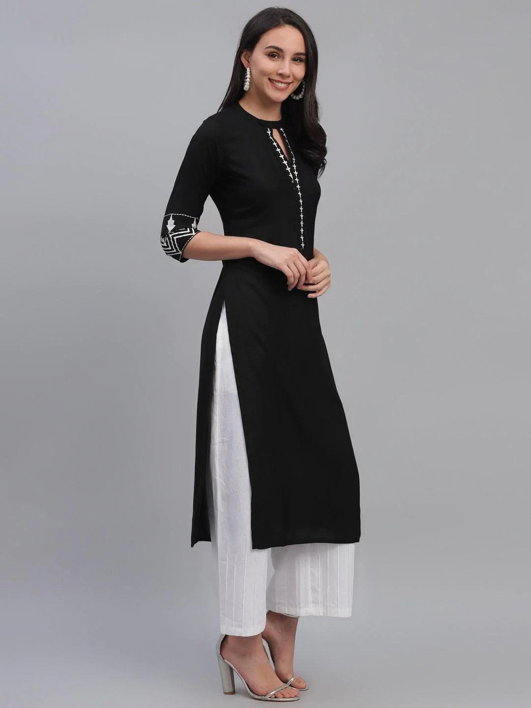 Black Solid Rayon Kurta