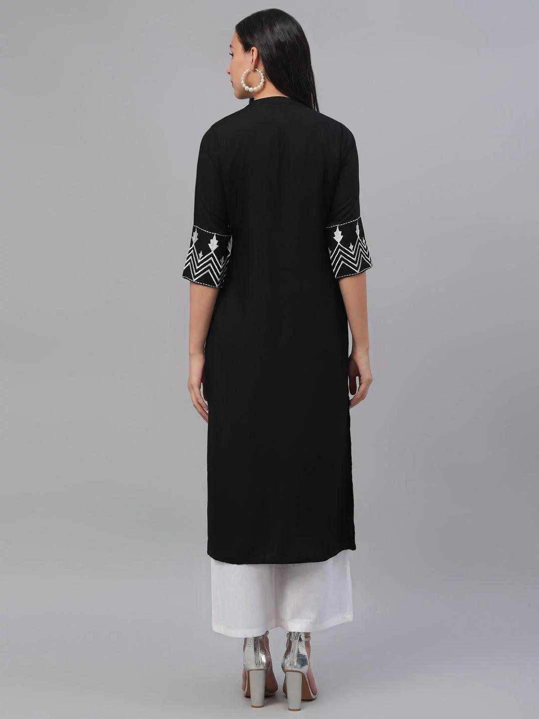 Black Solid Rayon Kurta