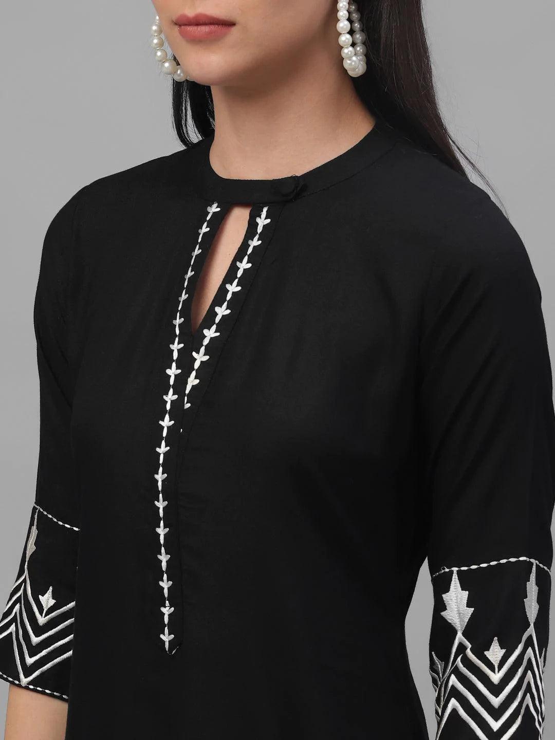 Black Solid Rayon Kurta