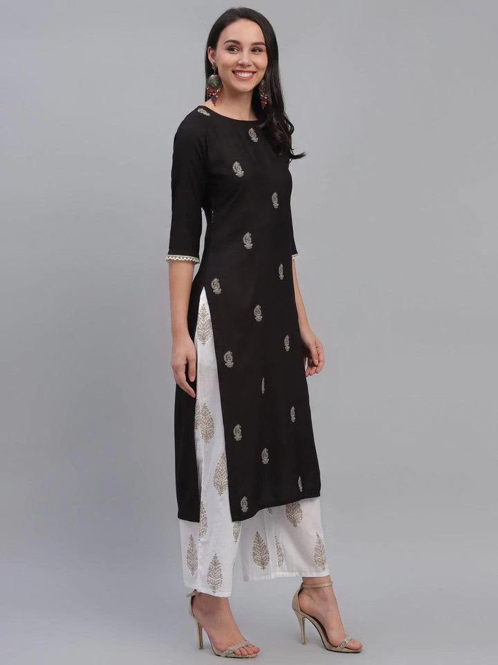 Black Embroidered Rayon Kurta - ShopLibas