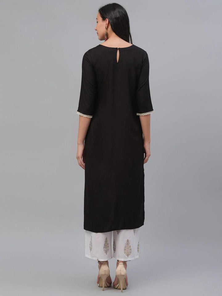 Black Embroidered Rayon Kurta - ShopLibas