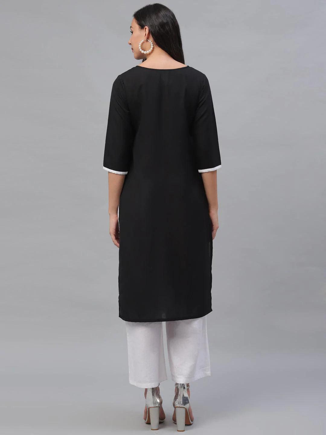 Black Embroidered Rayon Kurta