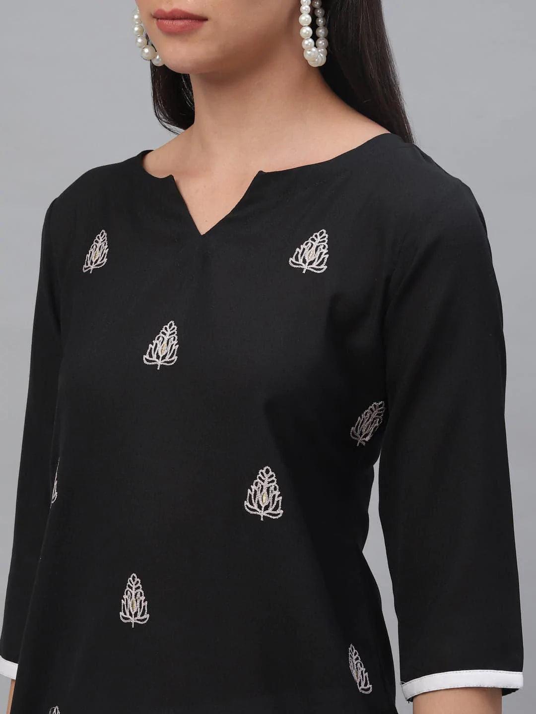 Black Embroidered Rayon Kurta