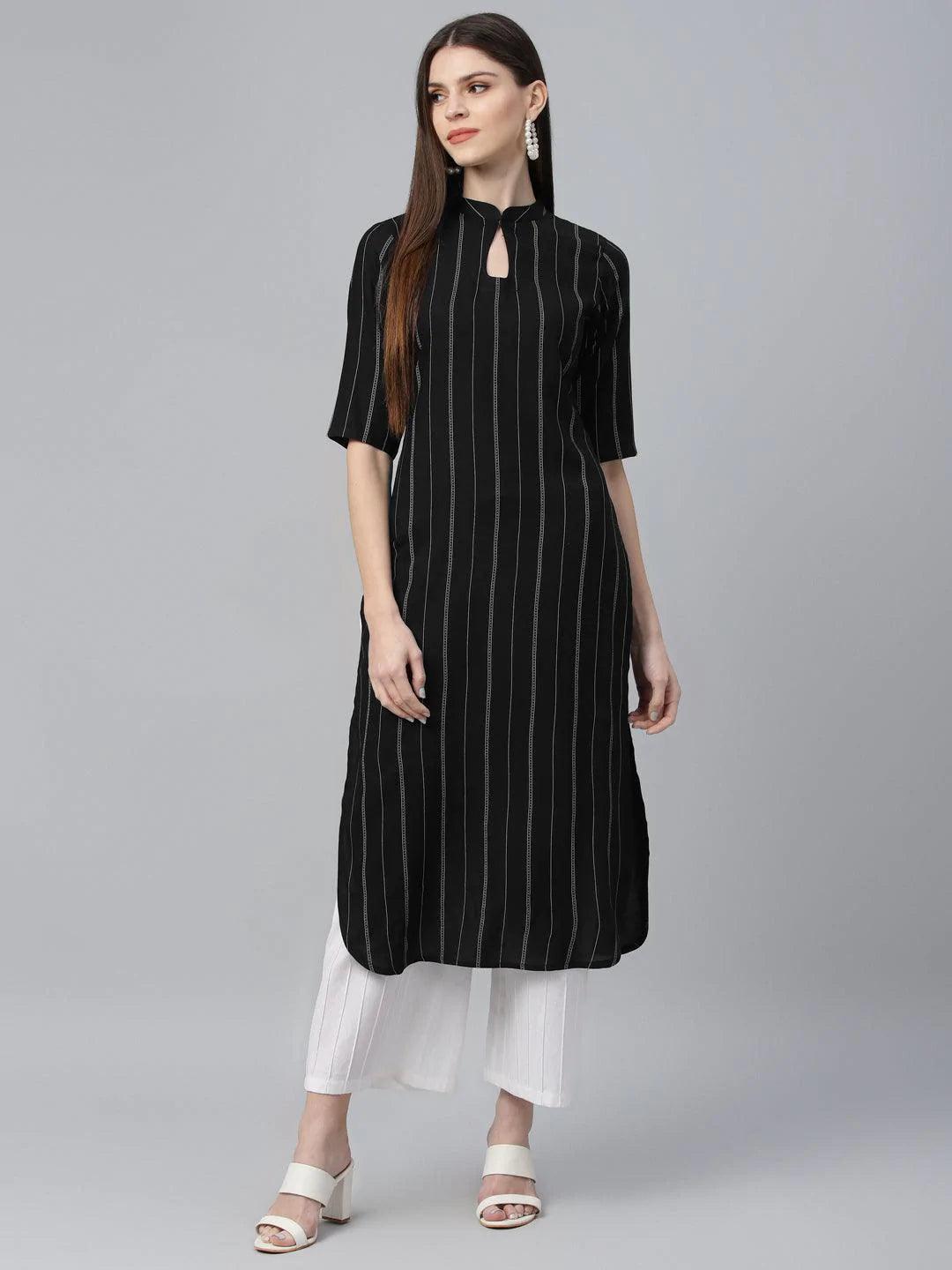 Black Striped Rayon Kurta