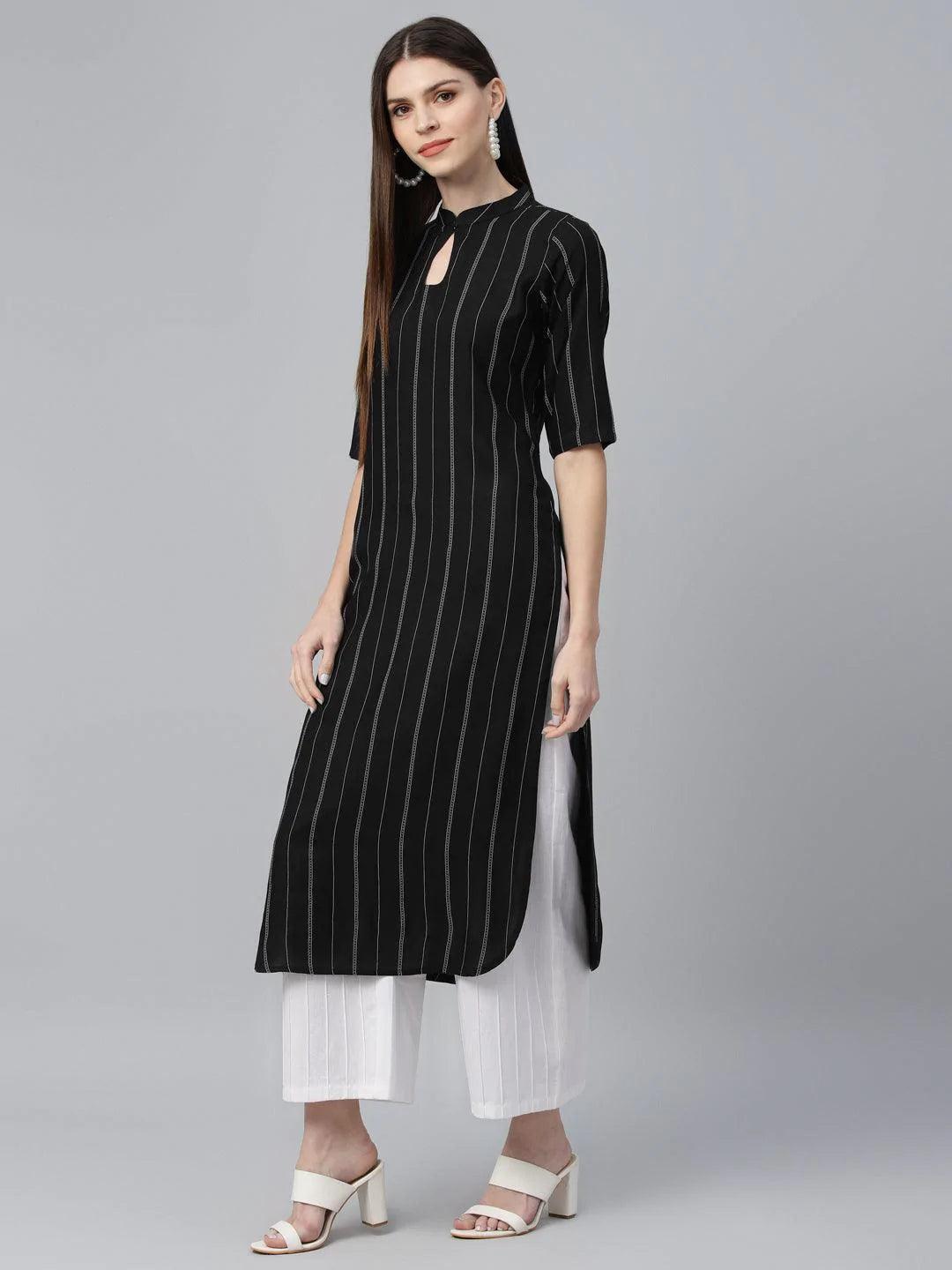 Black Striped Rayon Kurta