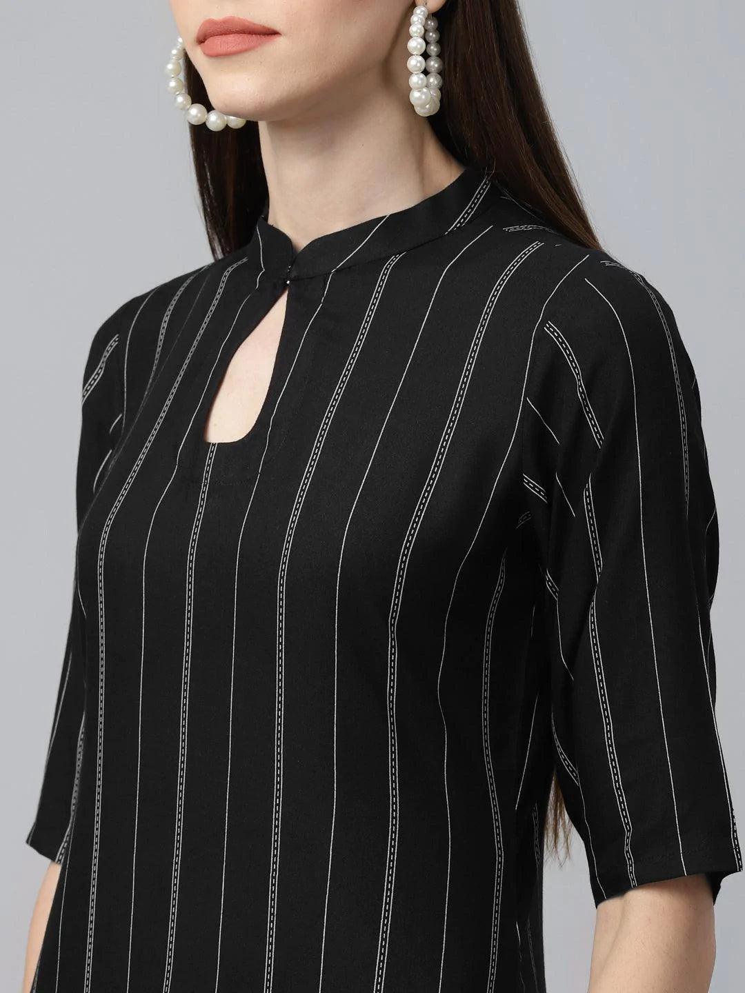 Black Striped Rayon Kurta