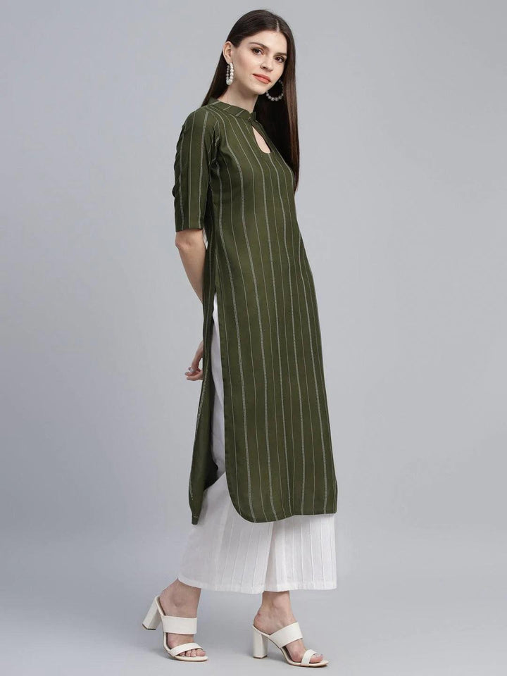 Green Striped Rayon Kurta - ShopLibas