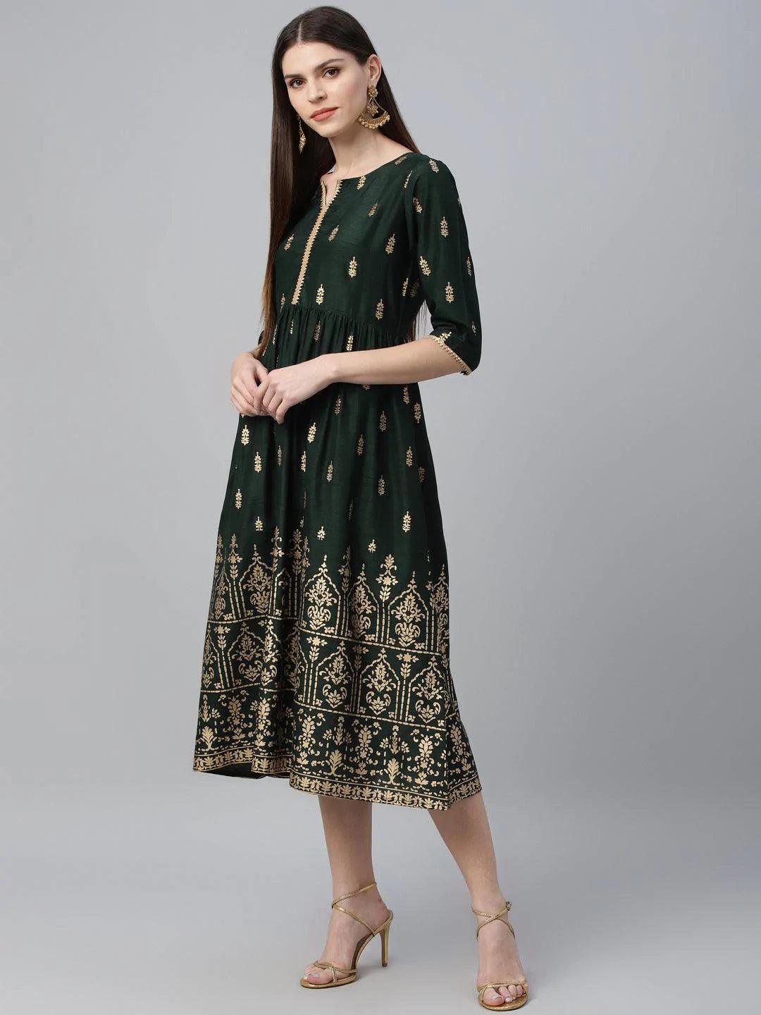 Green Printed Polyester Dress