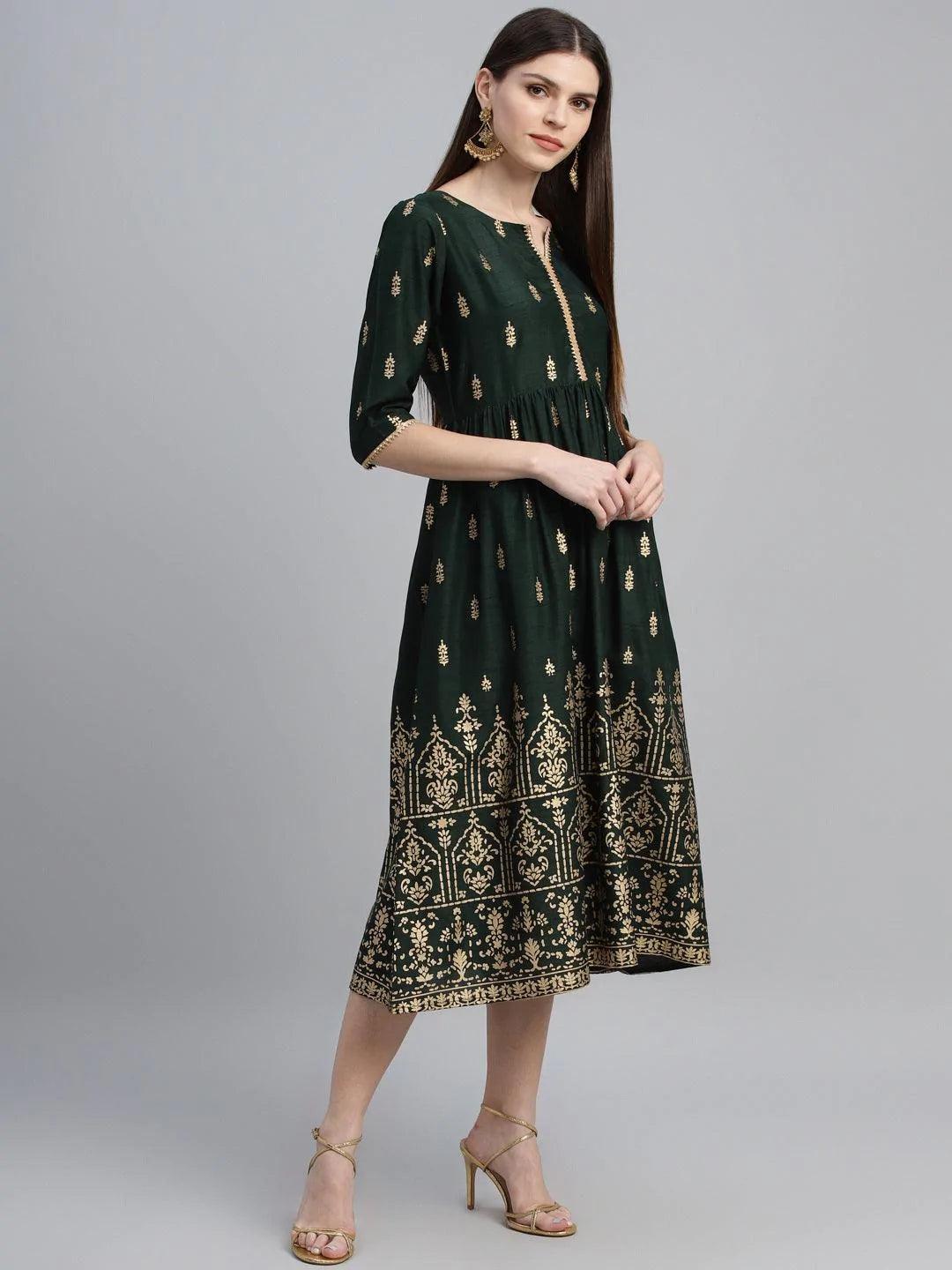 Green Printed Polyester Dress