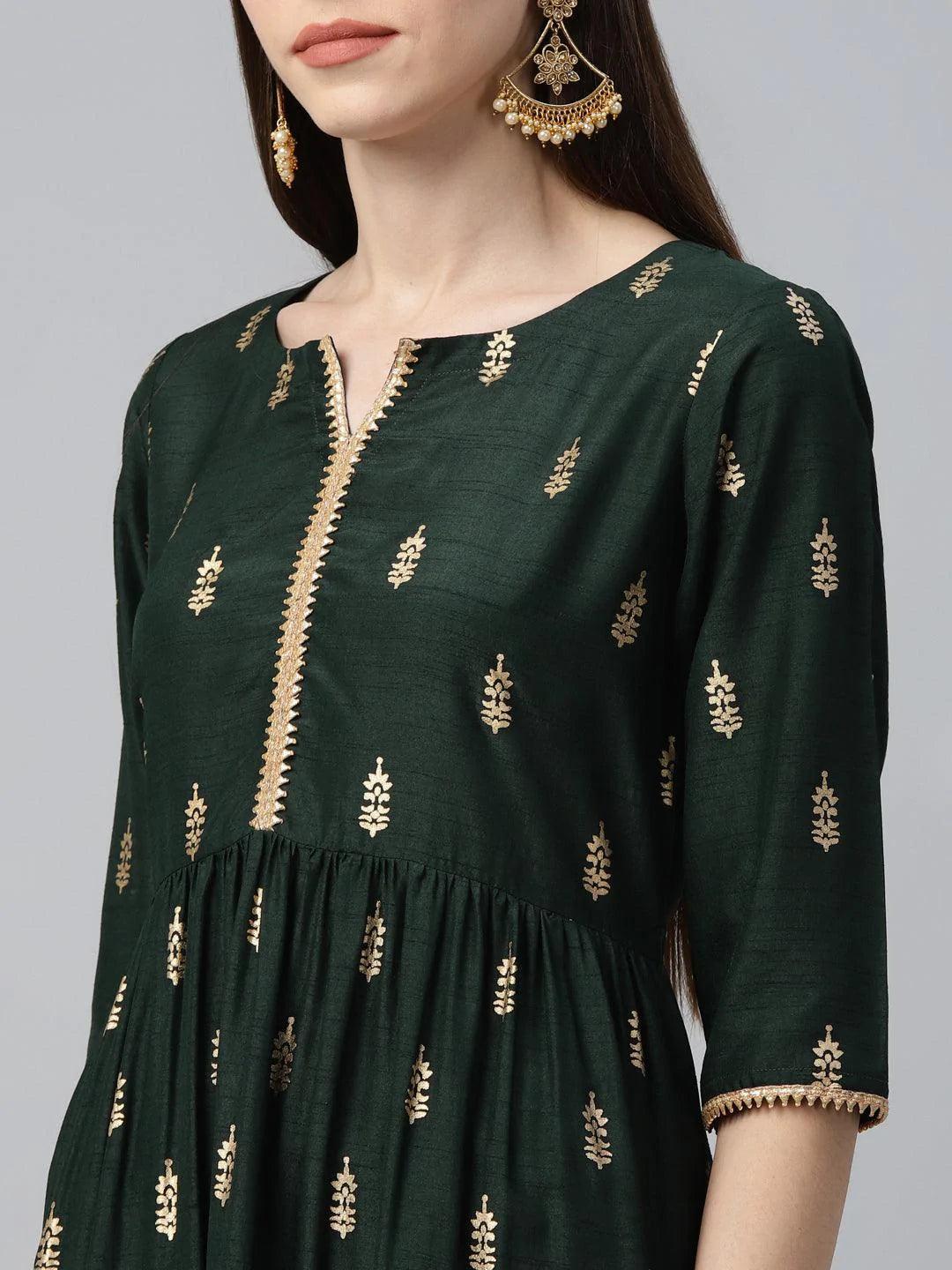 Green Printed Polyester Dress