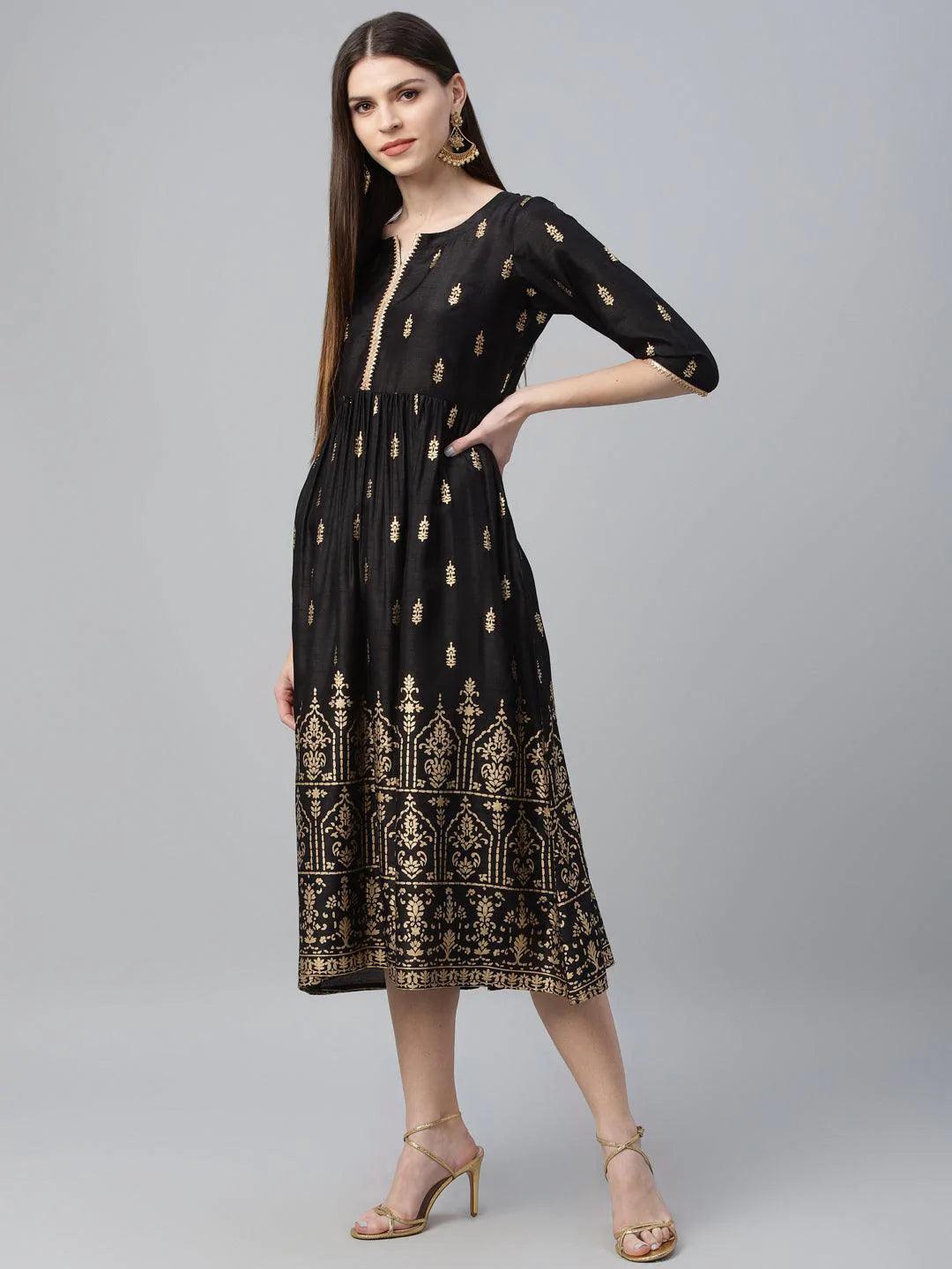 Black Printed Polyester Dress