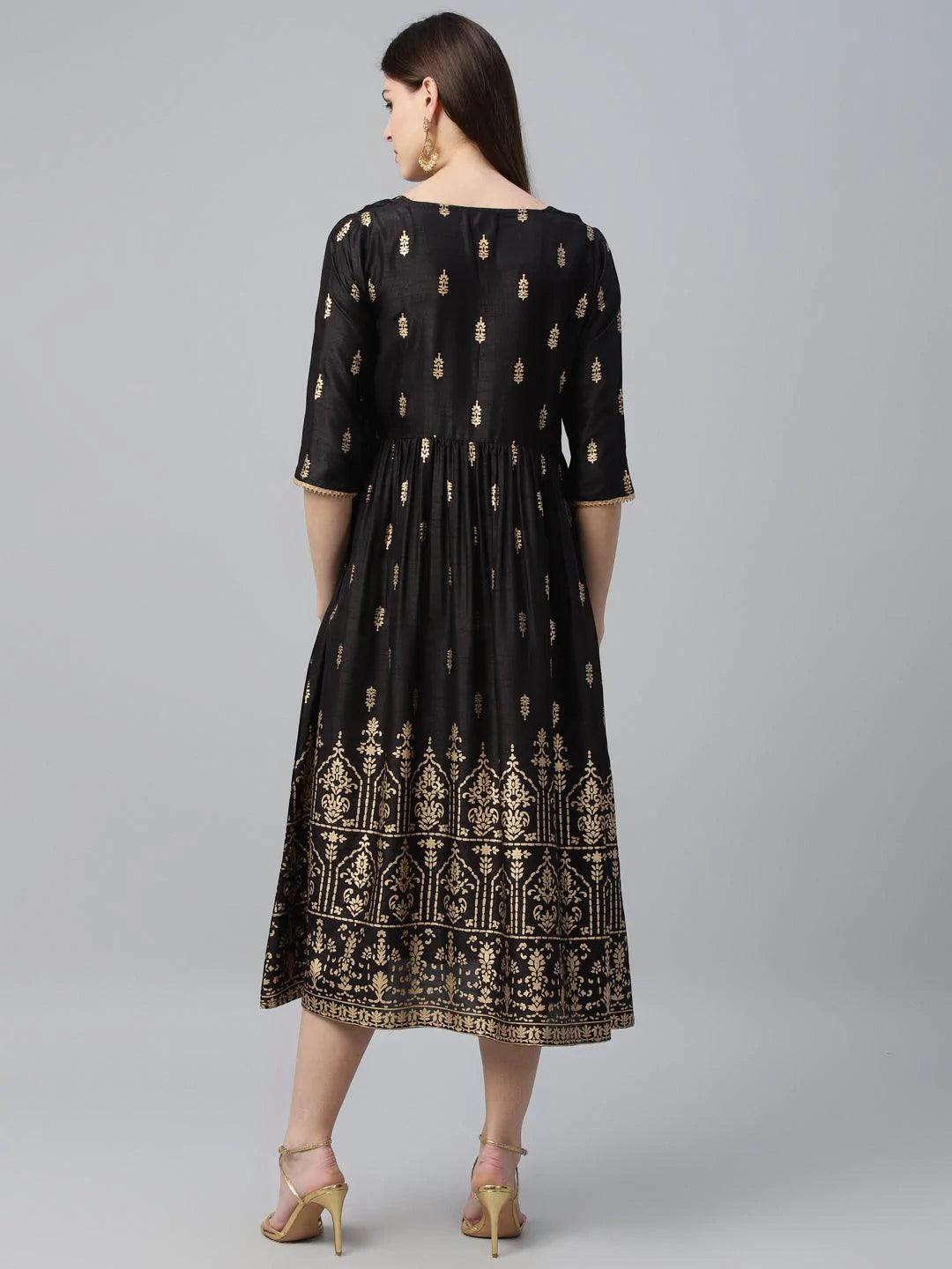 Black Printed Polyester Dress