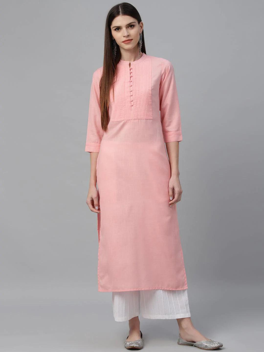 Pink Solid Cotton Kurta - ShopLibas