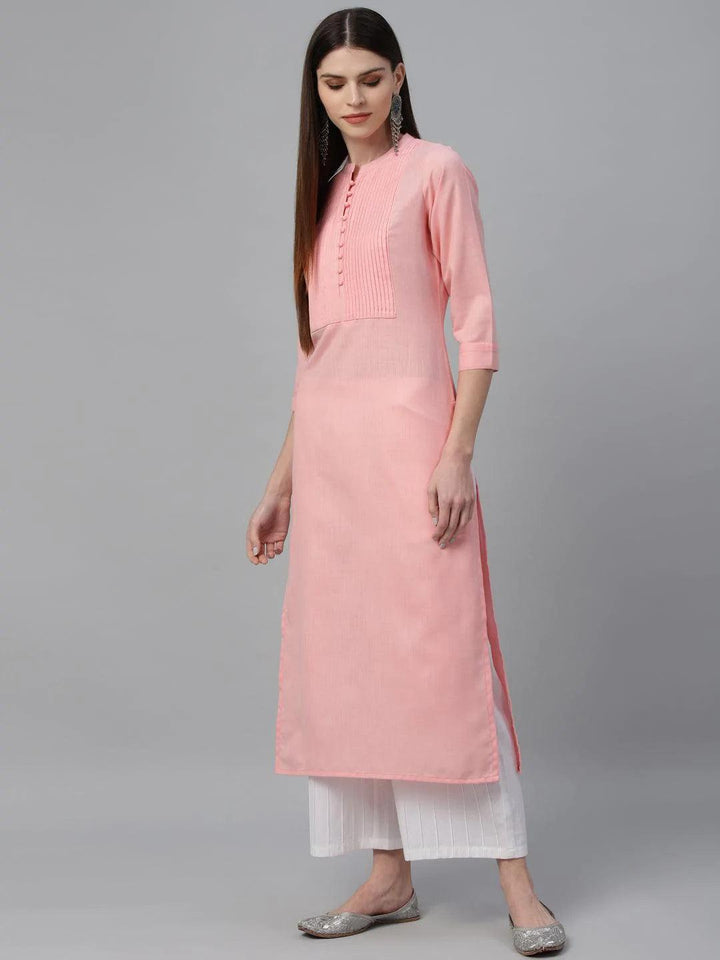 Pink Solid Cotton Kurta - ShopLibas