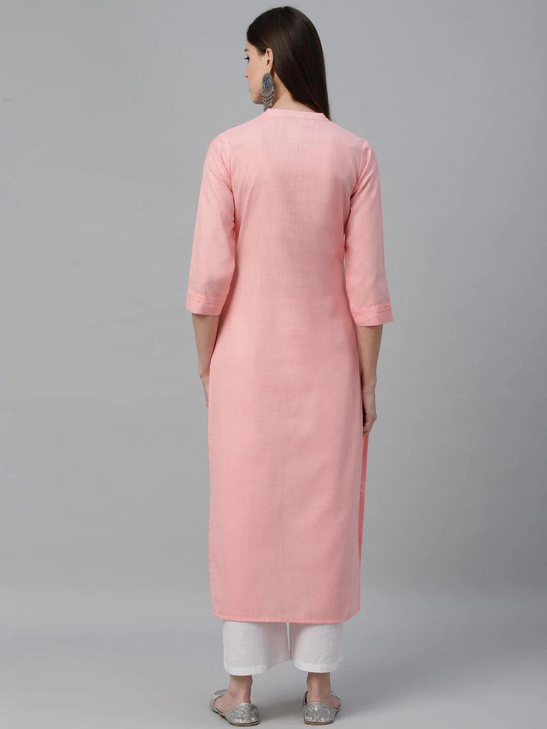 Pink Solid Cotton Kurta - ShopLibas