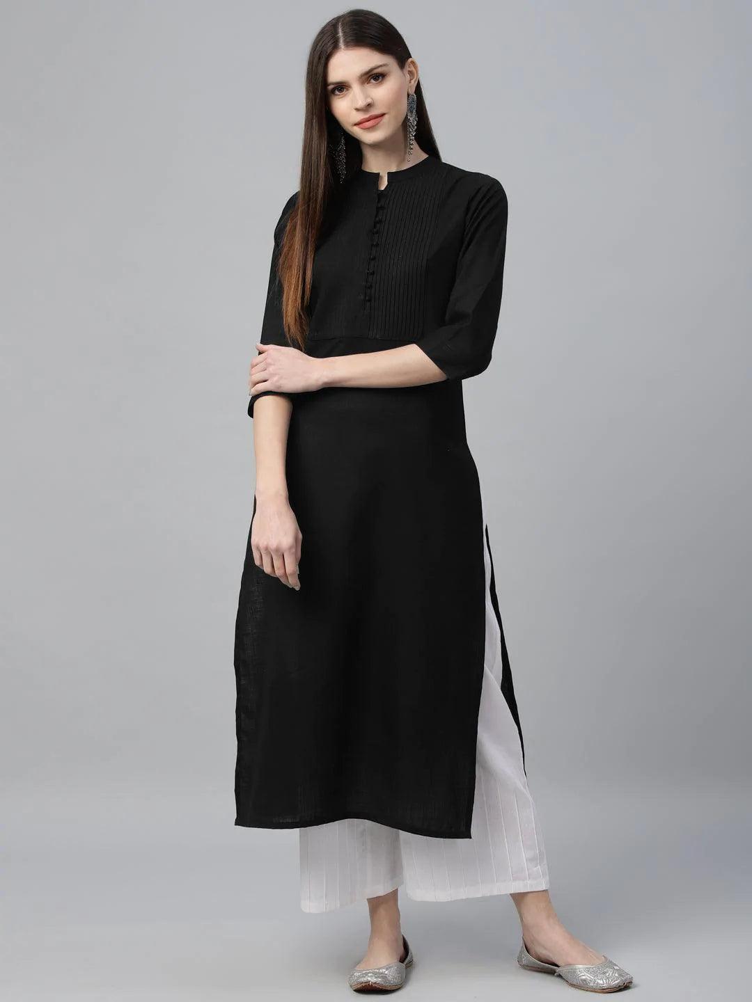 Black Solid Cotton Kurta