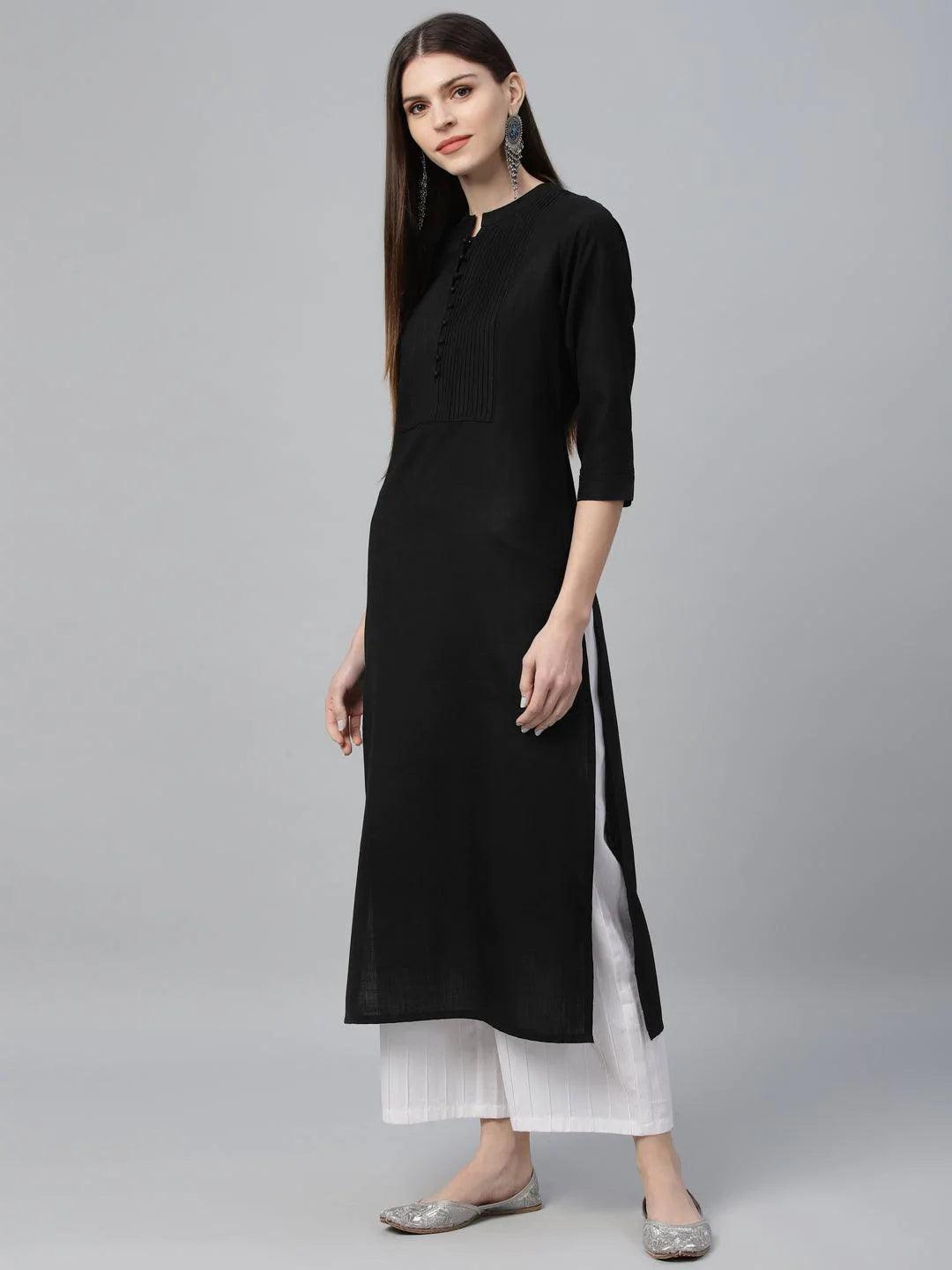 Black Solid Cotton Kurta