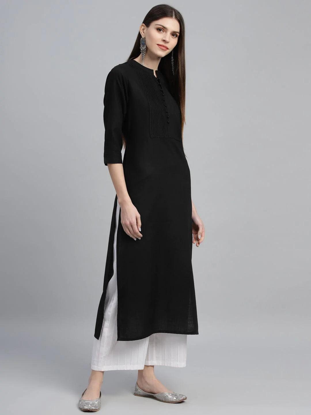 Black Solid Cotton Kurta