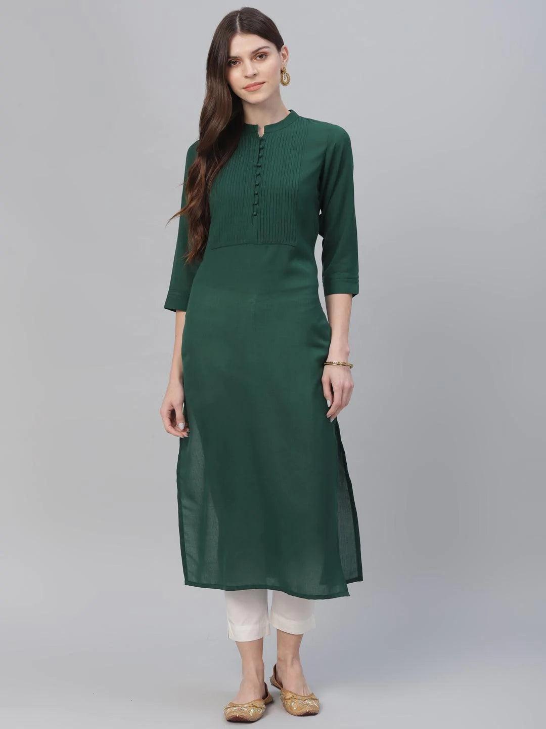 Green Solid Rayon Kurta