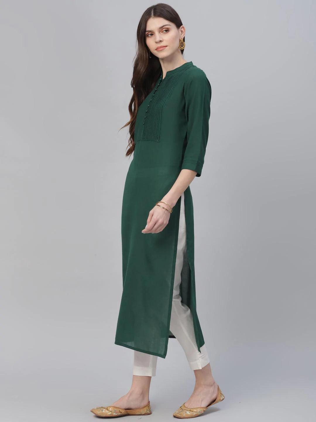 Green Solid Rayon Kurta