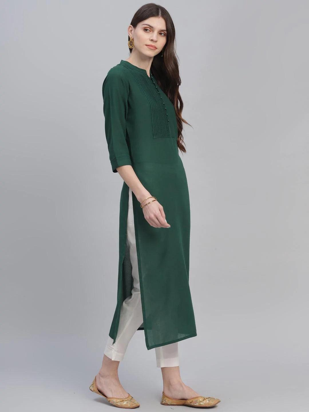 Green Solid Rayon Kurta