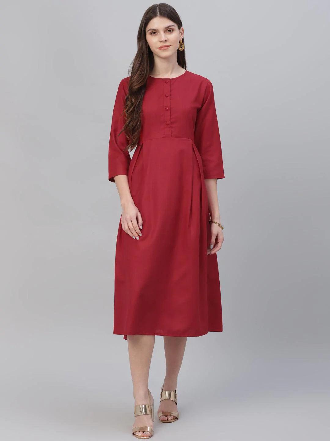 Red Solid Cotton Dress