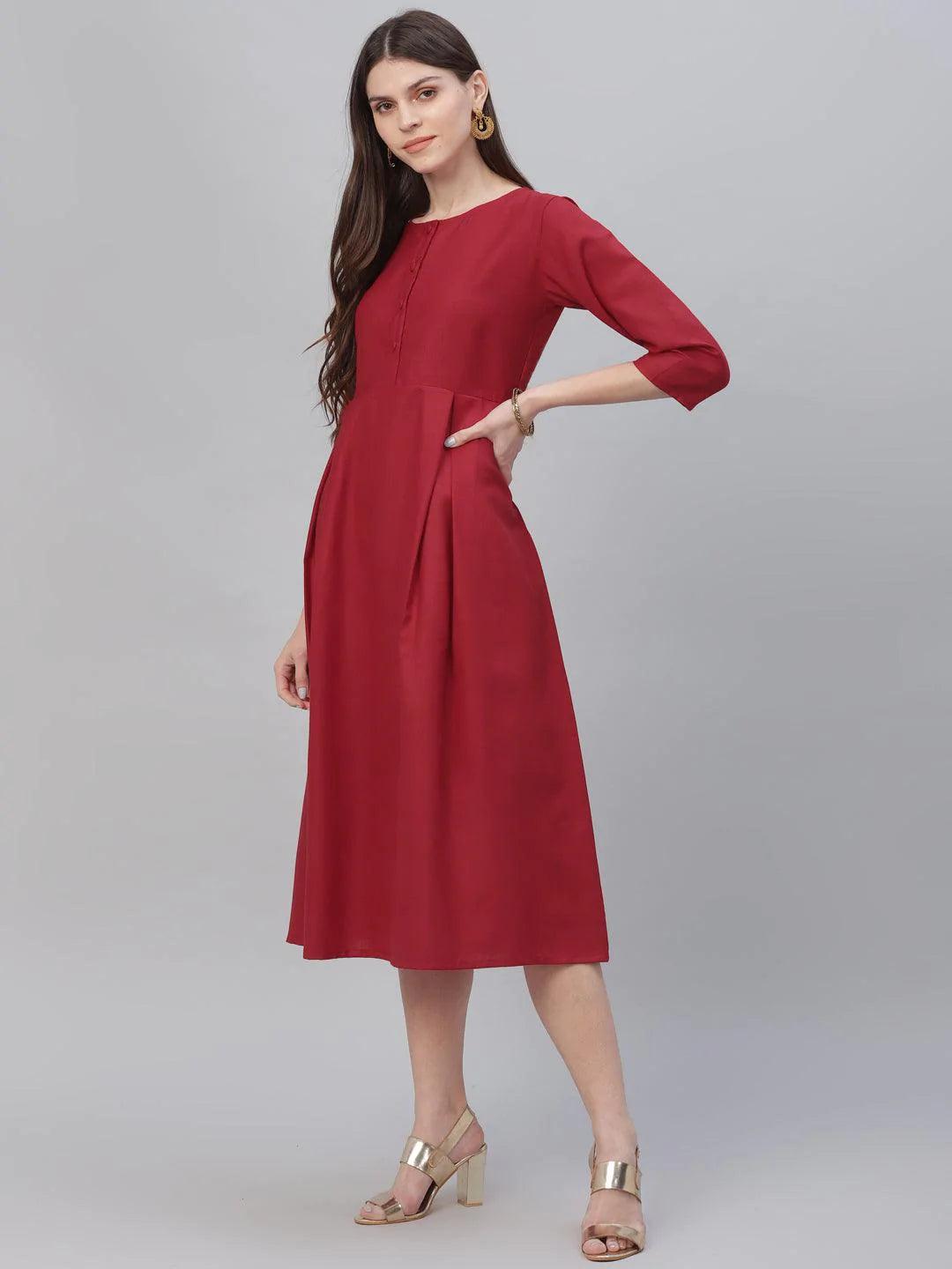 Red Solid Cotton Dress