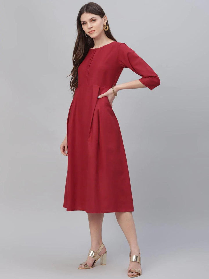 Red Solid Cotton Dress - ShopLibas