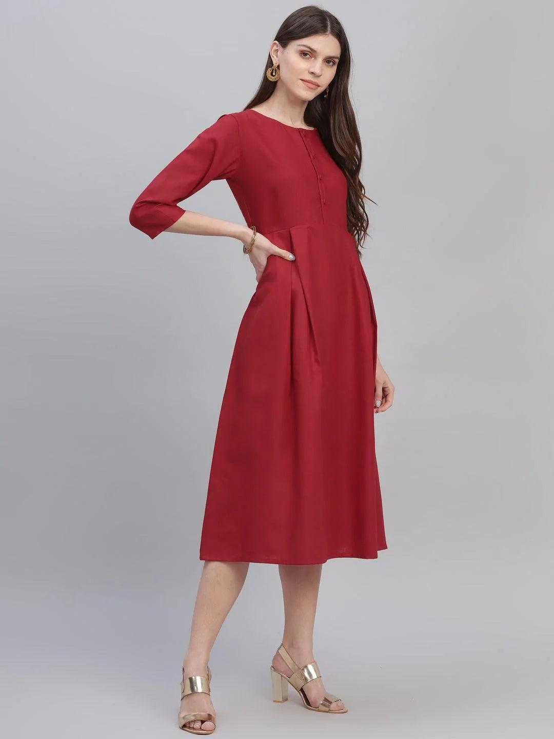 Red Solid Cotton Dress