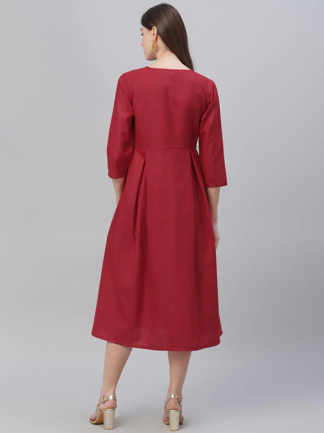 Red Solid Cotton Dress