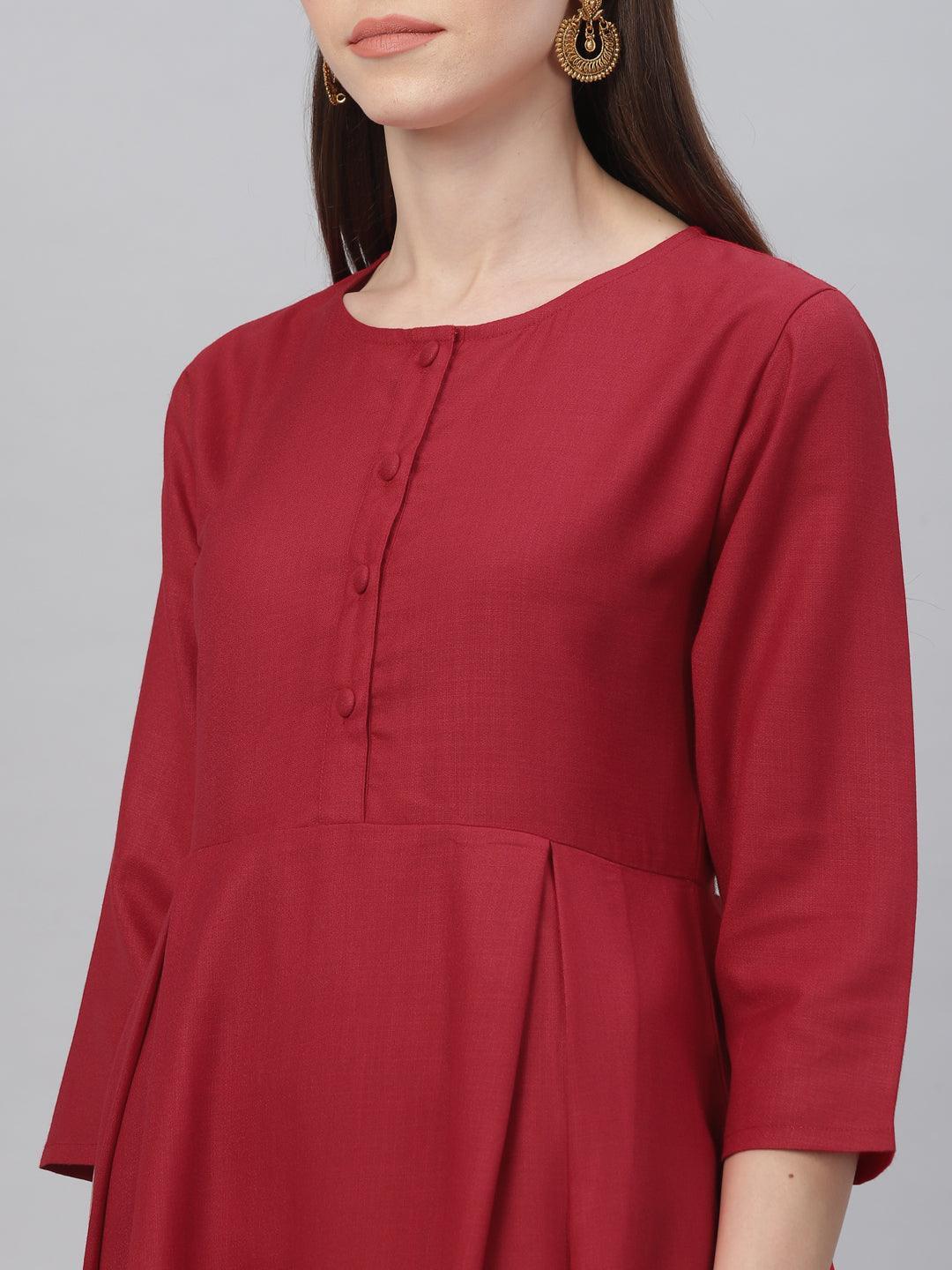 Red Solid Cotton Dress