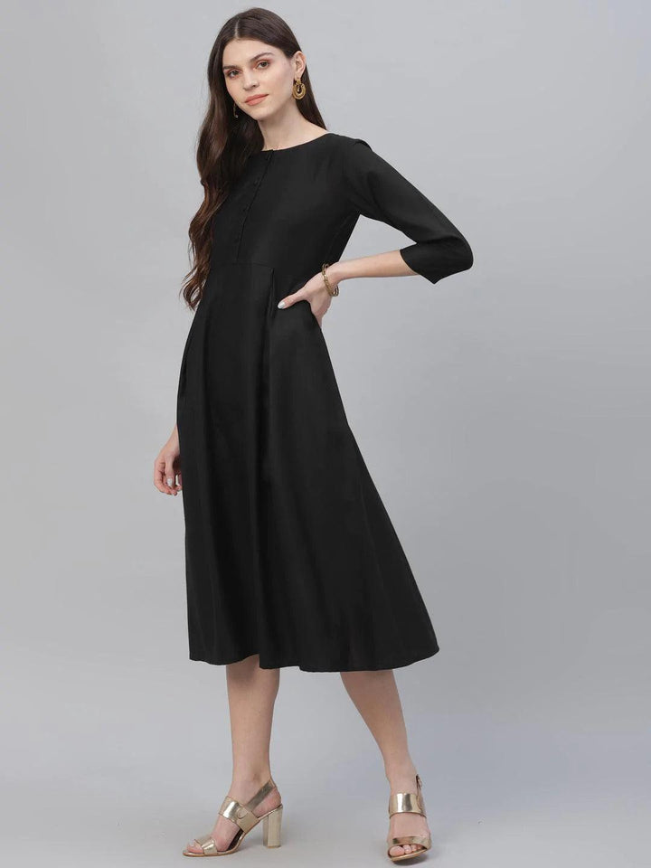 Black Solid Cotton Dress - ShopLibas