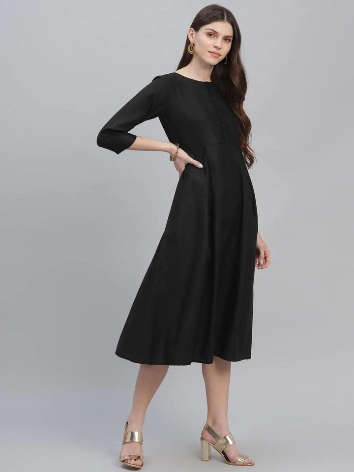 Black Solid Cotton Dress - ShopLibas