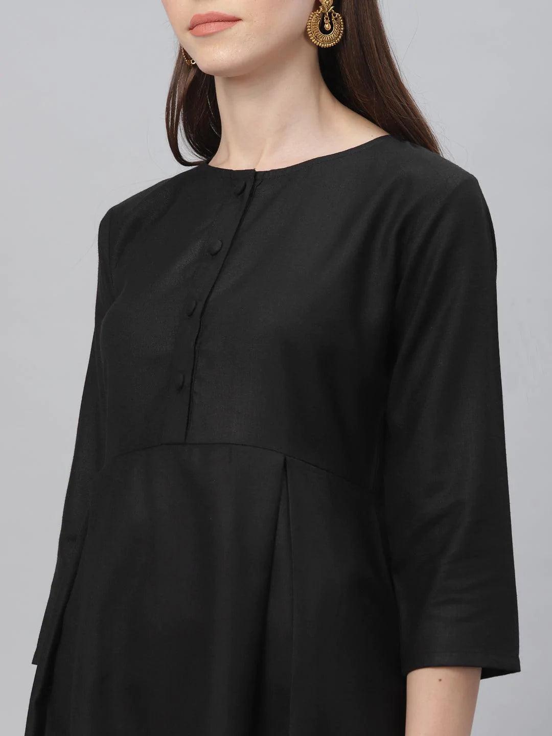 Black Solid Cotton Dress