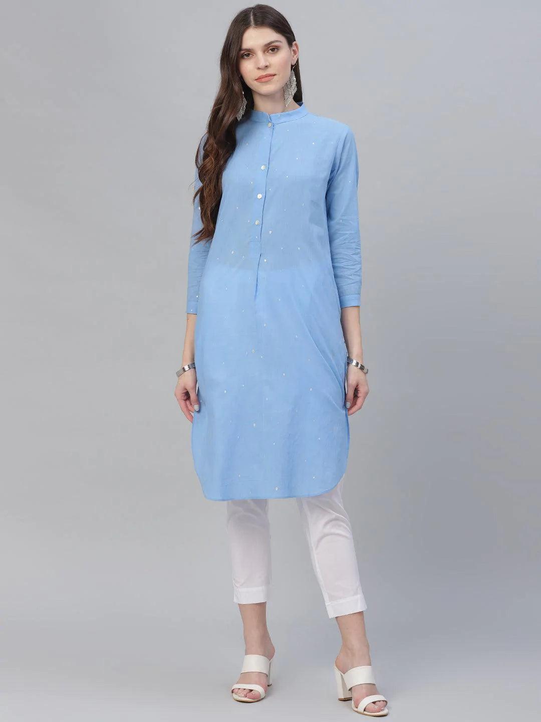 Blue Printed Cotton Kurta