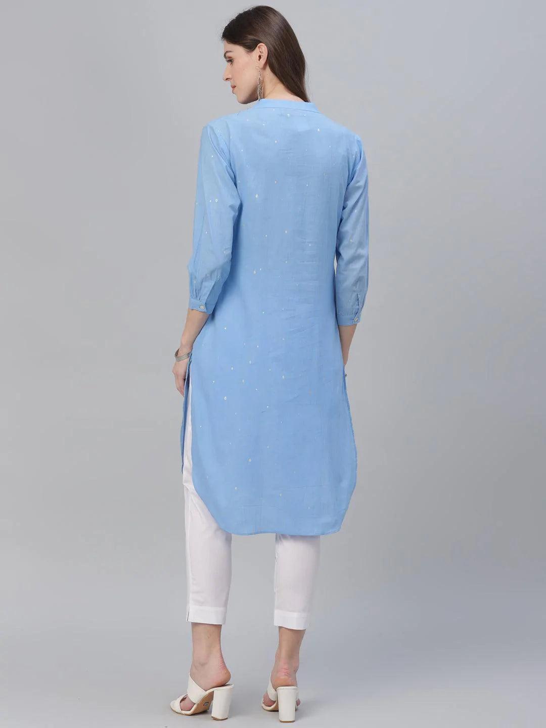 Blue Printed Cotton Kurta