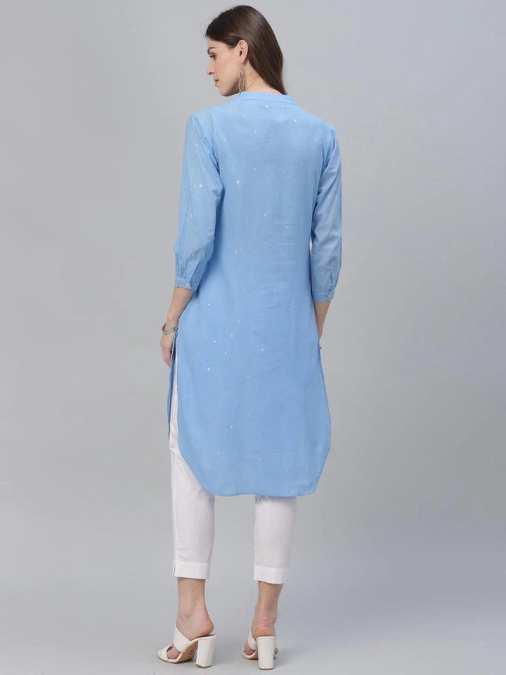 Blue Printed Cotton Kurta - ShopLibas