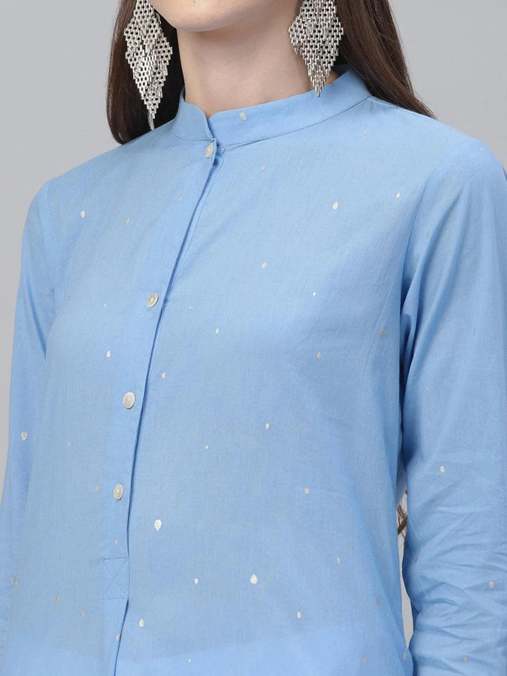 Blue Printed Cotton Kurta - ShopLibas