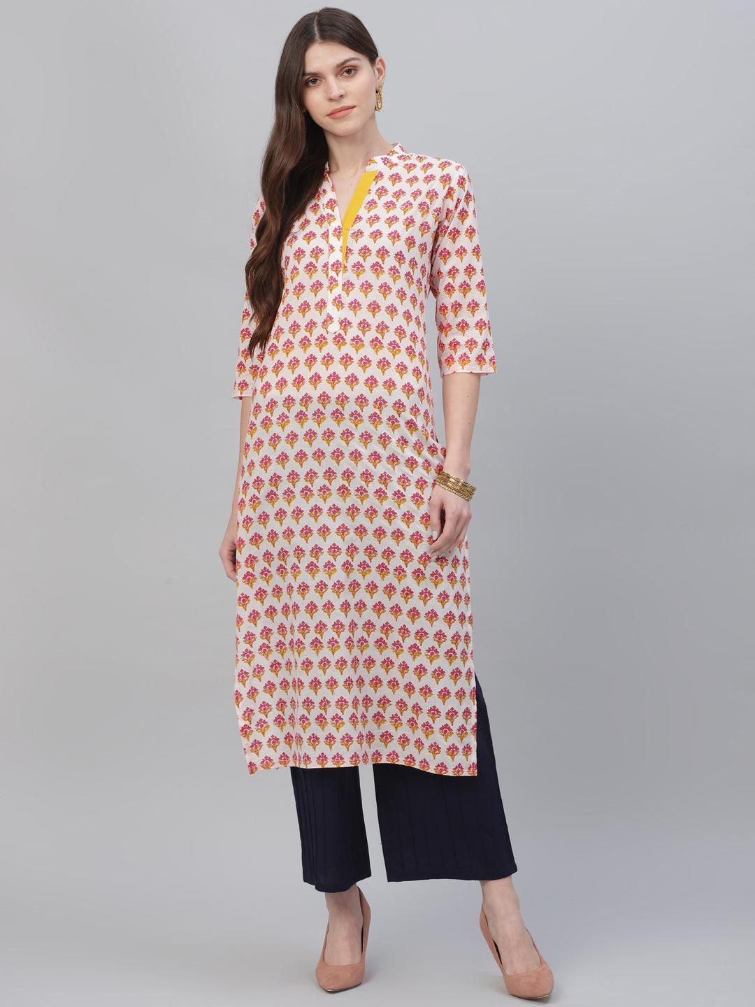 Multicoloured Printed Cotton Kurta - ShopLibas